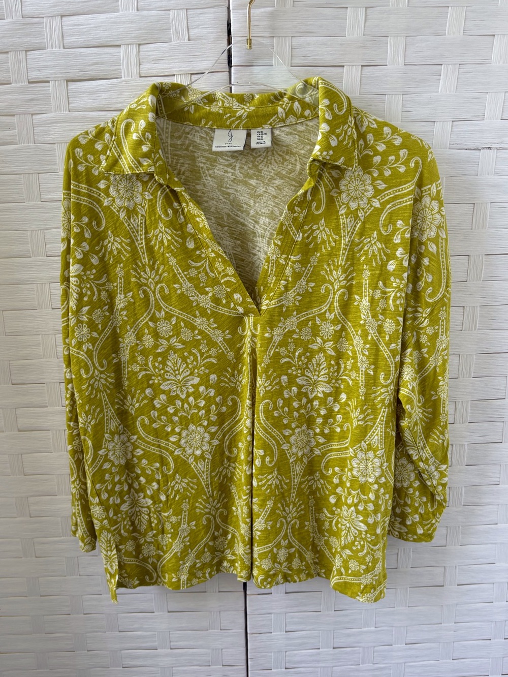 Joie XL Lime Green Split Neck‎ Collared Neckline 3/4 Sleeves Linen Blend Comfy